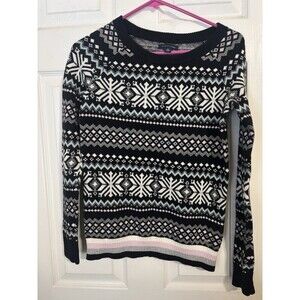 Tommy Hilfiger Women’s Black & White Thick And Cozy Snowflake Sweater X-Small